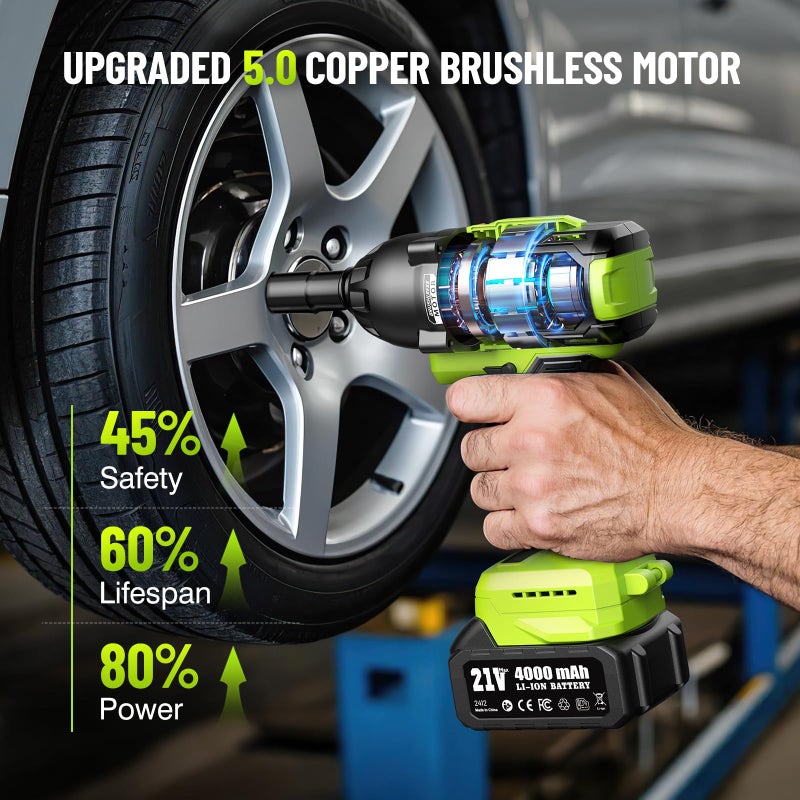 Robustrue Cordless Impact Wrench, 885Ft-lbs (1200N.m) 1/2" Brushless Impact Gun, 21V High Torque Power Impact Driver, 2x4.0Ah Batteries Electric Impact Motor Variable Speeds for Car/Truck RV/Mower - Image 2