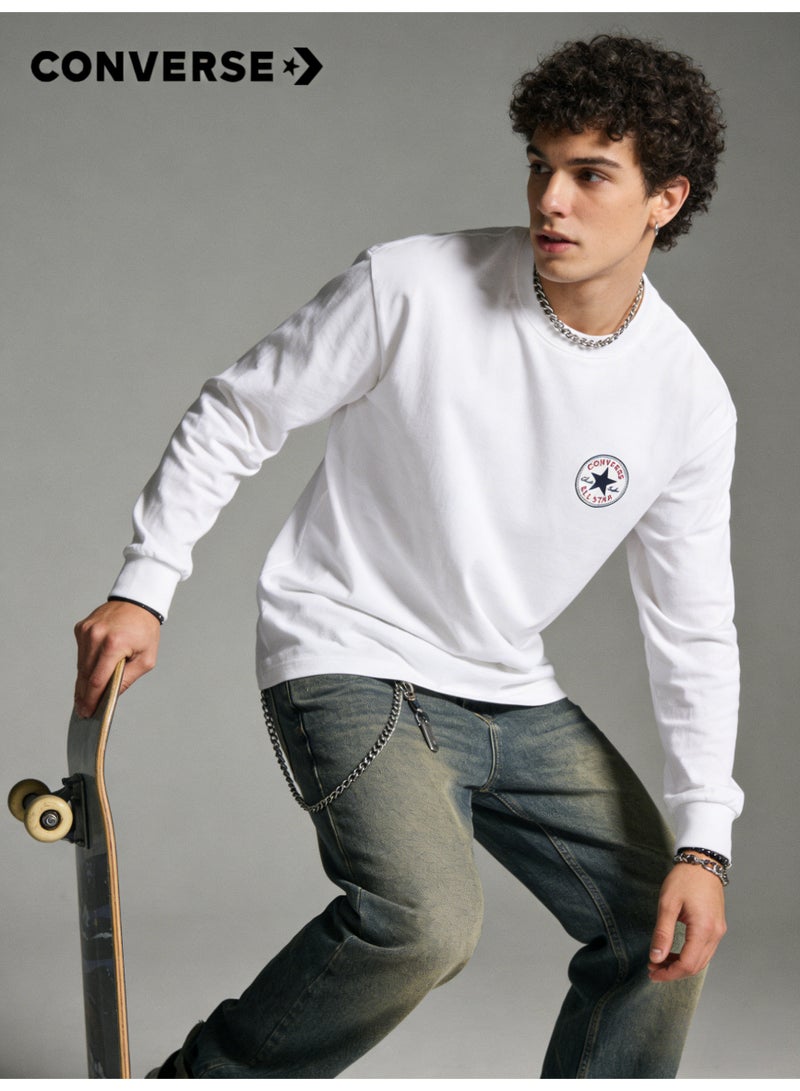 كونفرس CONVERSE عارضة فضفاضة القمصان طويلة الأكمام المستديرة - الرجال والنساء ، القطن النقي مع شعار القمصان الرياضية ، ملابس الشارع الصينية العصرية - Image 5