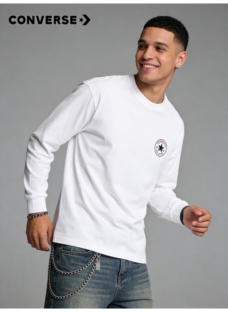 كونفرس CONVERSE عارضة فضفاضة القمصان طويلة الأكمام المستديرة - الرجال والنساء ، القطن النقي مع شعار القمصان الرياضية ، ملابس الشارع الصينية العصرية - Image 4