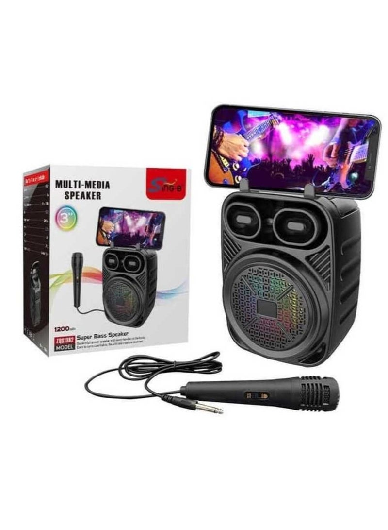Multimedia Speaker with Bluetooth and USB Charger with Wireless Microphone Black - Image 1