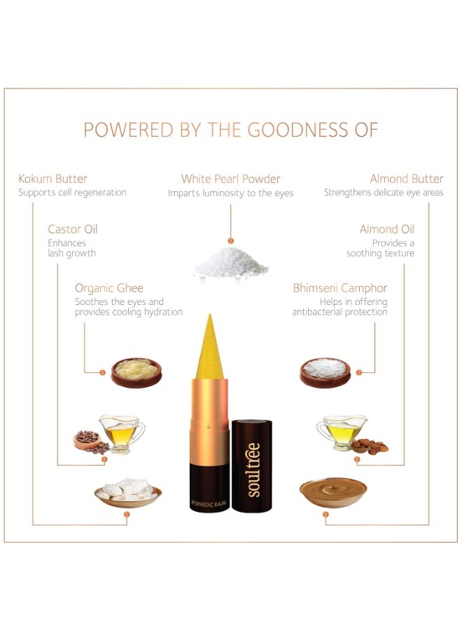 سول تري كحل "راتنافالي بوشباراغ" المرصّع من SoulTree | كحل التوباز الأصفر | مريح للارتداء طوال اليوم | مُعزّز بمسحوق اللؤلؤ والسمن العضوي | تركيبة أيورفيدية | 3 غرام - Image 5