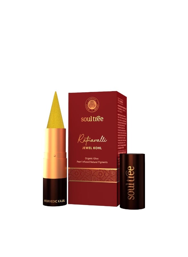 سول تري كحل "راتنافالي بوشباراغ" المرصّع من SoulTree | كحل التوباز الأصفر | مريح للارتداء طوال اليوم | مُعزّز بمسحوق اللؤلؤ والسمن العضوي | تركيبة أيورفيدية | 3 غرام - Image 1