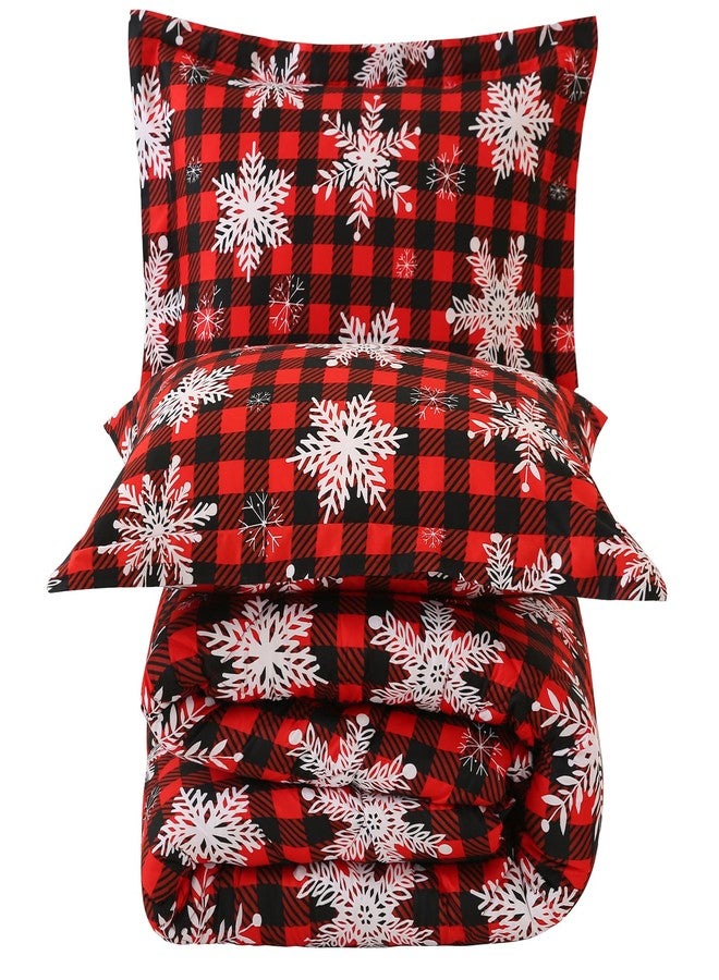JSD Red Buffalo Plaid Snowflakes Christmas Comforter Set Queen Size, 3 Piece Holiday Winter Printed Microfiber Comforter with Pillow Shams - Image 5
