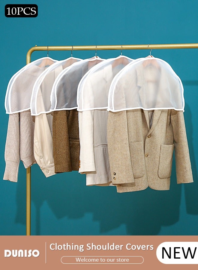 DUNISO 10 Pcs Plastic Clothing Shoulder Covers,Dust Cover Protectors Washable Clear Clothing Hanger Shoulder Covers Breathable Plastic Gusseted Garment Shoulder for Hanging Clothes Suit Coats - Image 1
