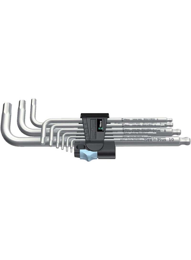 مجموعة مفاتيح ألين المريحة Wera Stainless 3950 Pkl/9 مع مشبك تخزين ثنائي المكونات، 9 قطع