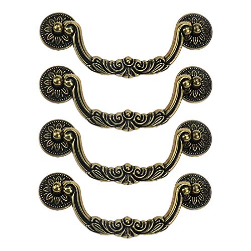 Geesatis 4 Pack Antique Bronze Drawer Pulls - 5" Hole Centers Arch Shaped Cabinet Handles for Jewelry Box, Dresser & Furniture,Vintage Decorative Knobs with Mounting Screws,Green Bronze - Image 1