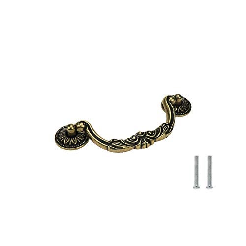 Geesatis 4 Pack Antique Bronze Drawer Pulls - 5" Hole Centers Arch Shaped Cabinet Handles for Jewelry Box, Dresser & Furniture,Vintage Decorative Knobs with Mounting Screws,Green Bronze - Image 3