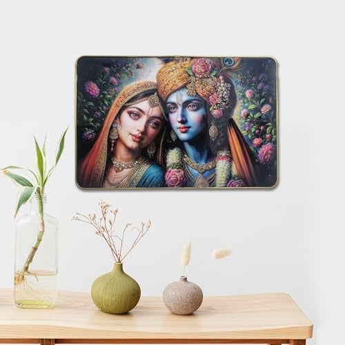 Masstone Radha Krishna Crystal Embedded High Gloss Wall Painting, Golden Slim Frame, 45x30 Cm Wall Art for Living Room, Bedroom, Office & Home Décor (CRG54) - Image 3
