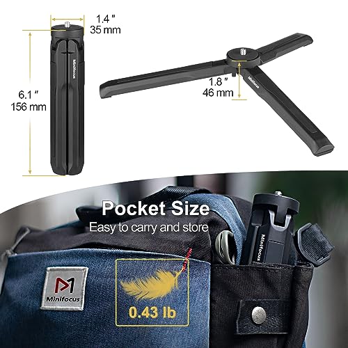 MINIFOCUS Aluminum Mini Tripod, Tabletop Handheld Tripods with 1/4'' and 3/8'' Screw, Portable Mini Travel Stand, Phone Holder for Gimbal Stabilizer DSLR Camera and Monopod - Image 4