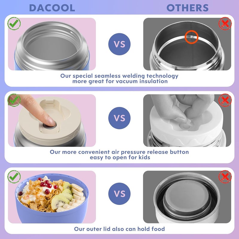 DaCool Stainless Vacuum Insulated Food Jar - 16 Ounce Thermo for Hot & Cold Food, Perfect for School, Work, Picnic & Outdoors - Purple - Image 4