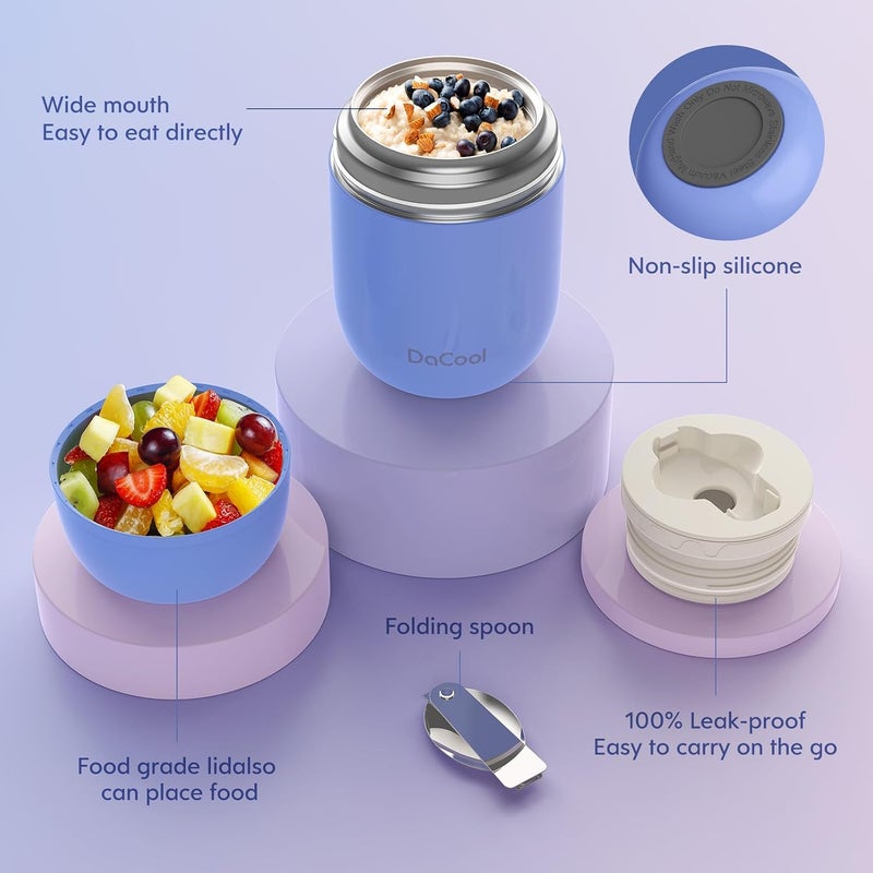 DaCool Stainless Vacuum Insulated Food Jar - 16 Ounce Thermo for Hot & Cold Food, Perfect for School, Work, Picnic & Outdoors - Purple - Image 5