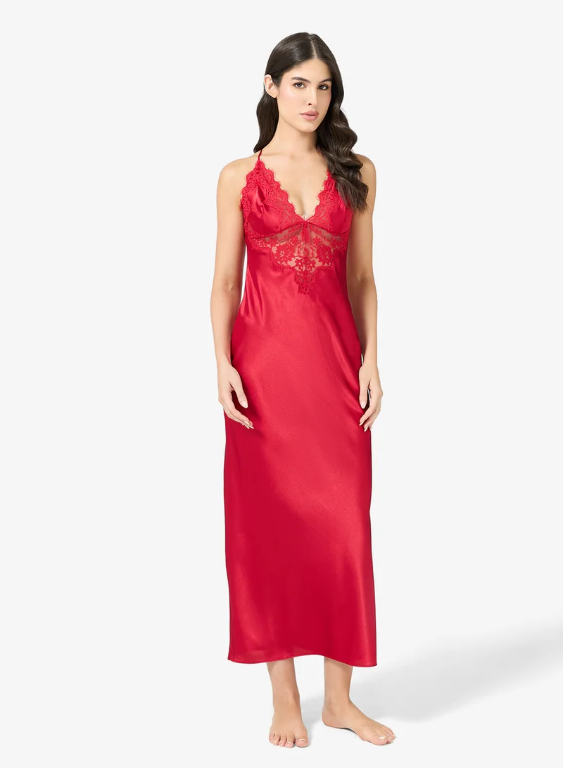 هانك مولر فستان ساتان بتفاصيل دانتيل