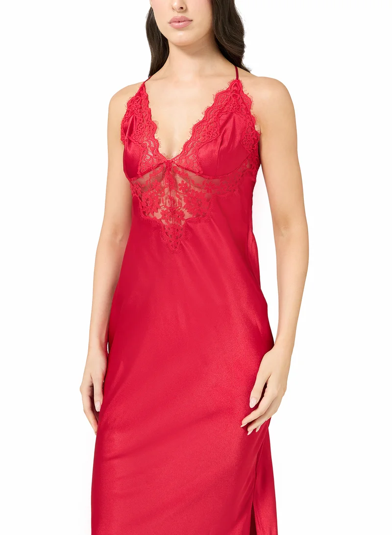 هانك مولر فستان ساتان بتفاصيل دانتيل