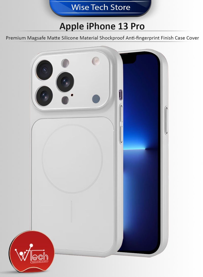 دبليو تيك غطاء حماية لهاتف أبل آيفون 13 برو 2021 فاخر من مادة السيليكون الناعمة مقاوم للصدمات مع تشطيب مضاد للبصمات (MCRPSN) - فضي - Image 1