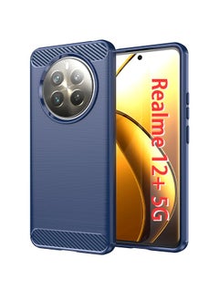 Realme 12+ 5G Case Cover with Carbon Fiber Shockproof Rugged Shell Anti-Scratch Easy Install Anti-Scratch Soft TPU Comfortable Touch Back Cover Protective Accessory For Realme 12+ 5G（Blue）