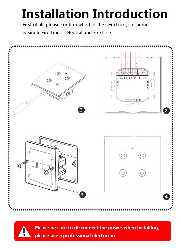 WiFi Smart Light Switch Touch No Neutral Wire Required Work with Alexa and Google Home Tuya APP