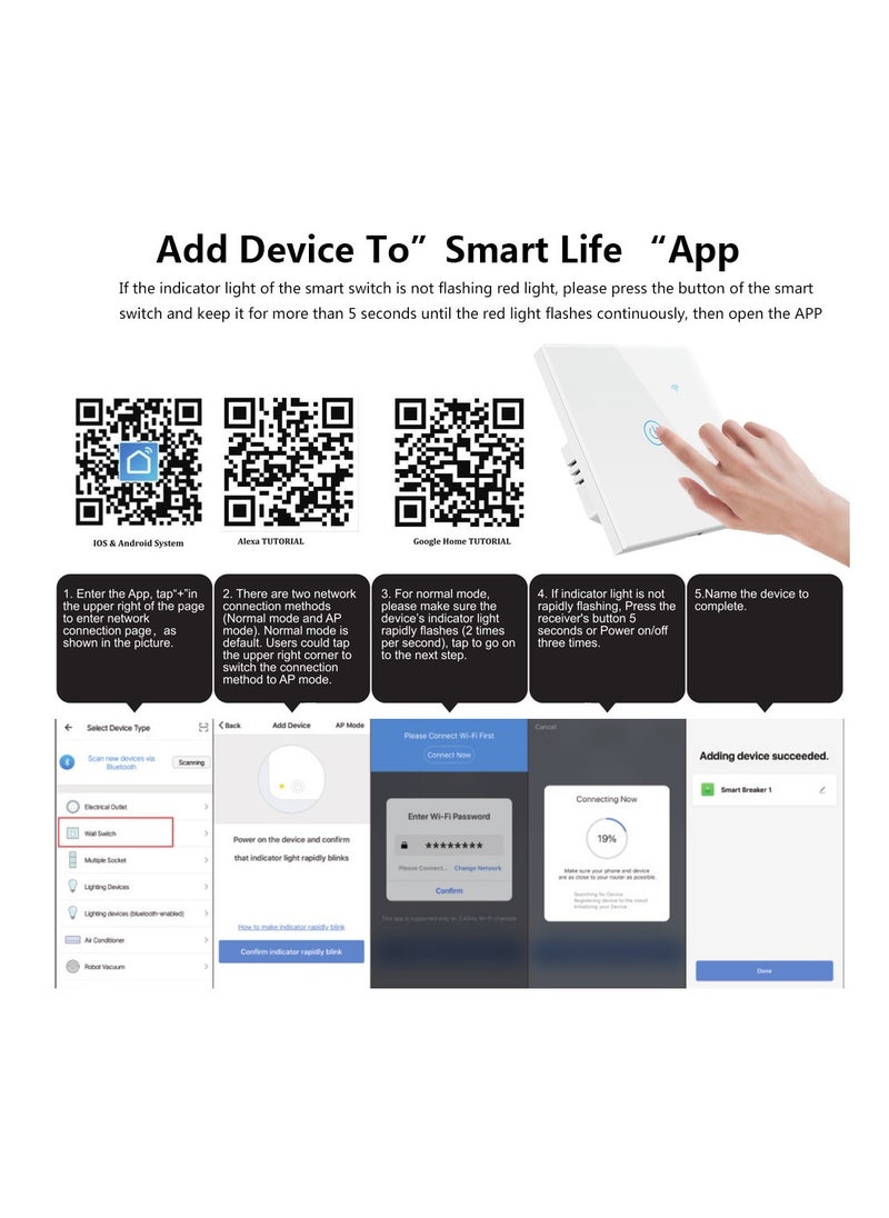WiFi Smart Light Switch Touch No Neutral Wire Required Work with Alexa and Google Home Tuya APP