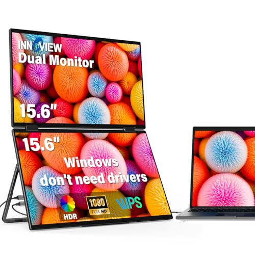 InnoView 15.6" Dual Portable Monitor 1920x1080P FHD 315°Adjustable Dual Stacked Foldable Monitor Built-in Speakers Screen Extender with HDMI/USB-C for Laptop Windows Mac