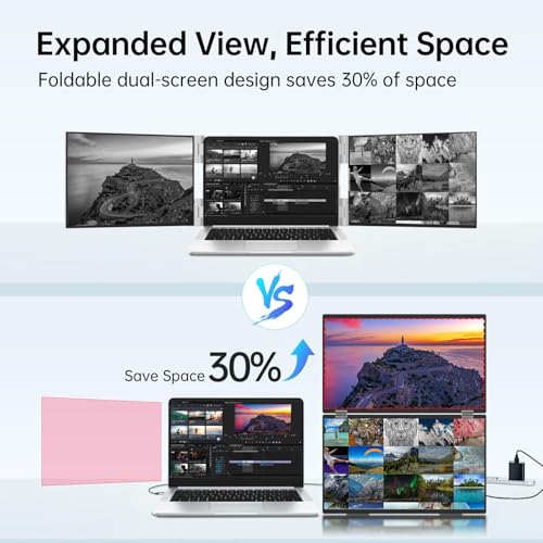 InnoView 15.6" Dual Portable Monitor 1920x1080P FHD 315°Adjustable Dual Stacked Foldable Monitor Built-in Speakers Screen Extender with HDMI/USB-C for Laptop Windows Mac - Image 2