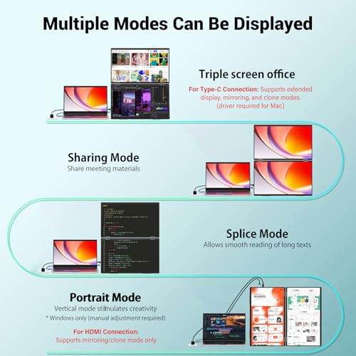 InnoView 15.6" Dual Portable Monitor 1920x1080P FHD 315°Adjustable Dual Stacked Foldable Monitor Built-in Speakers Screen Extender with HDMI/USB-C for Laptop Windows Mac - Image 3