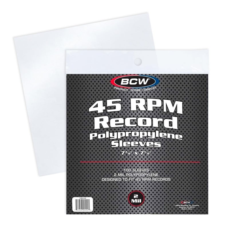 BCW 45 RPM Record Sleeves - 100 Count | Fits Standard 7 Inch Single 45s | Snug-Fit 2 Mil Polypropylene Outer Sleeves | Archival Plastic Covers for Vinyl Record Storage and Protection - Image 1