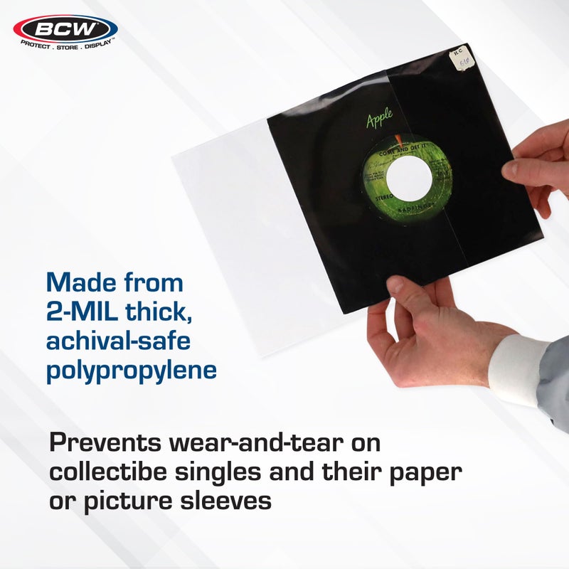 BCW 45 RPM Record Sleeves - 100 Count | Fits Standard 7 Inch Single 45s | Snug-Fit 2 Mil Polypropylene Outer Sleeves | Archival Plastic Covers for Vinyl Record Storage and Protection - Image 4