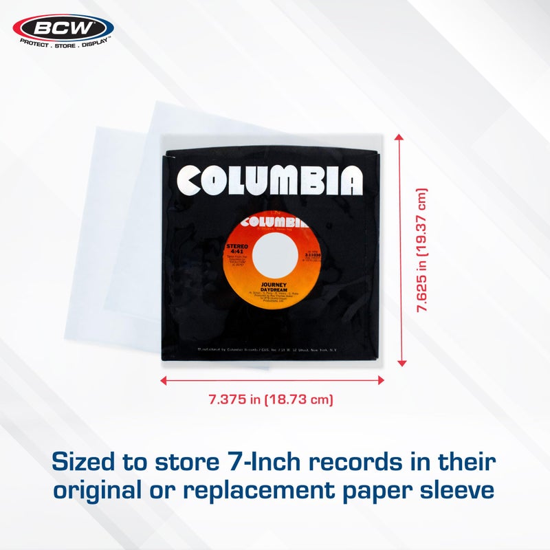 BCW 45 RPM Record Sleeves - 100 Count | Fits Standard 7 Inch Single 45s | Snug-Fit 2 Mil Polypropylene Outer Sleeves | Archival Plastic Covers for Vinyl Record Storage and Protection - Image 3