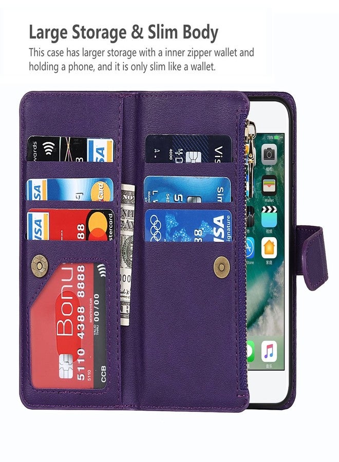 iCoverCase Compatible with iPhone SE(2022)/SE(2020)/7/8 Wallet Case with Card Holder and Crossbody Strap, PU Leather Kickstand Card Slots Flip Cover Case 4.7 Inch (Purple) - Image 4