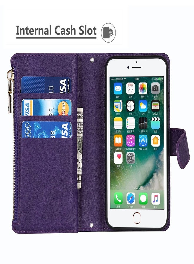 iCoverCase Compatible with iPhone SE(2022)/SE(2020)/7/8 Wallet Case with Card Holder and Crossbody Strap, PU Leather Kickstand Card Slots Flip Cover Case 4.7 Inch (Purple) - Image 5