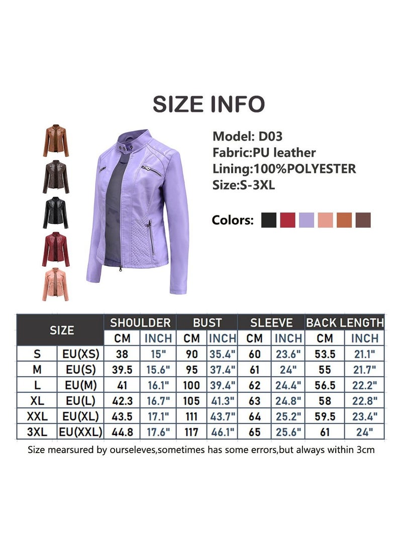 Loquat 2023 New Women's Casual Leather Stand Neck Jacket Wine Red  - Image 2