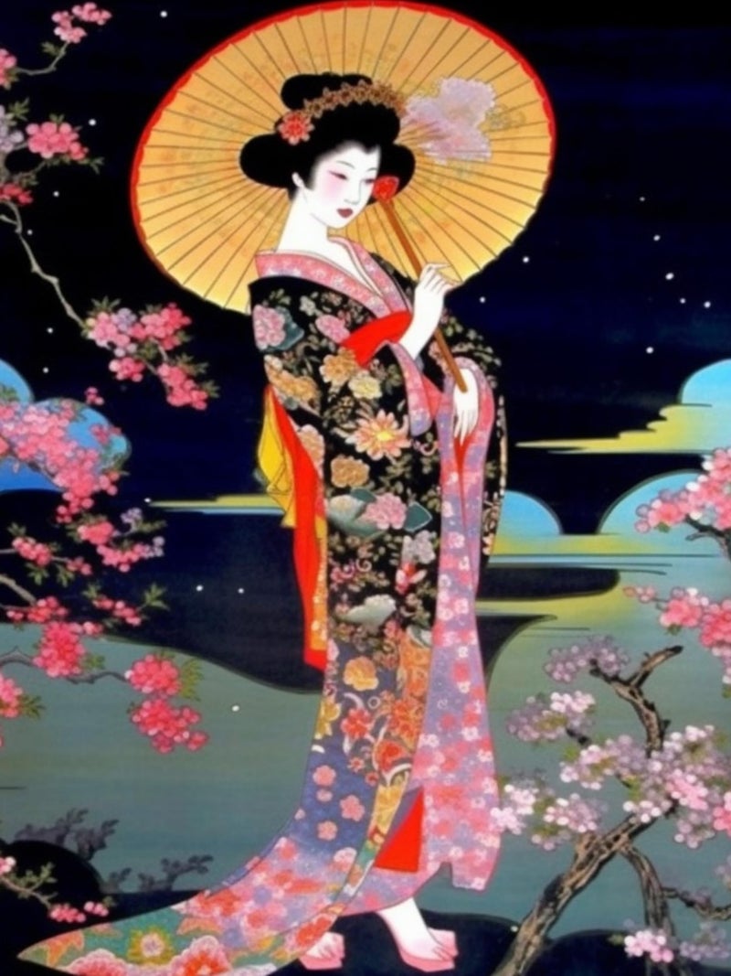 Diymood 5D Diamond Painting Woman, Paint with Diamonds DIY Diamond Art Umbrella Woman Geisha, Diamond Painting by Number Kits Full Drill Rhinestone for Home Wall Decor 12x16inch - Image 2