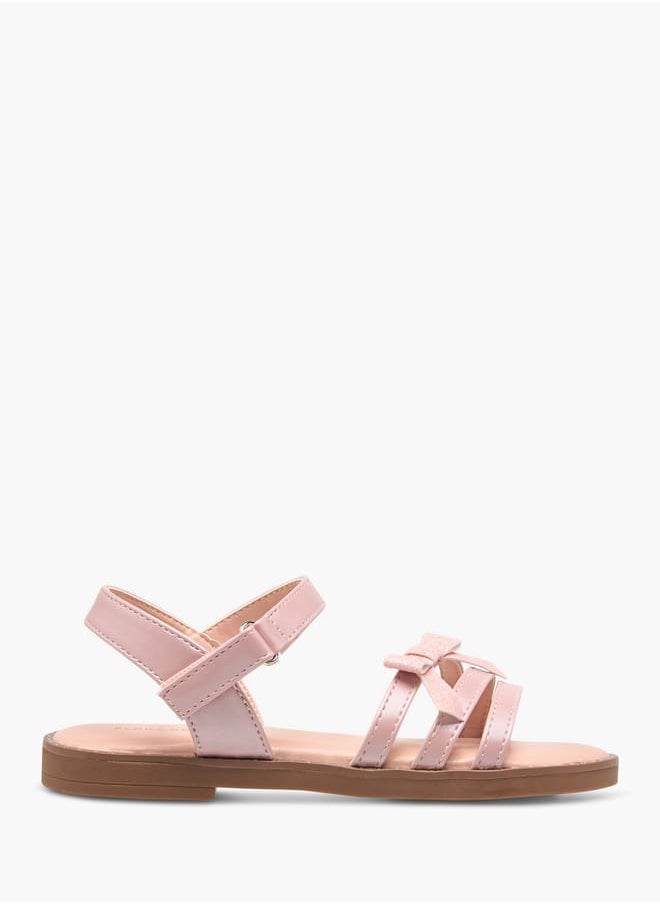 Flora Bella By Shoexpress Girls Embellished Bow Accent Strap Sandals With Hook And Loop Closure  - Image 1