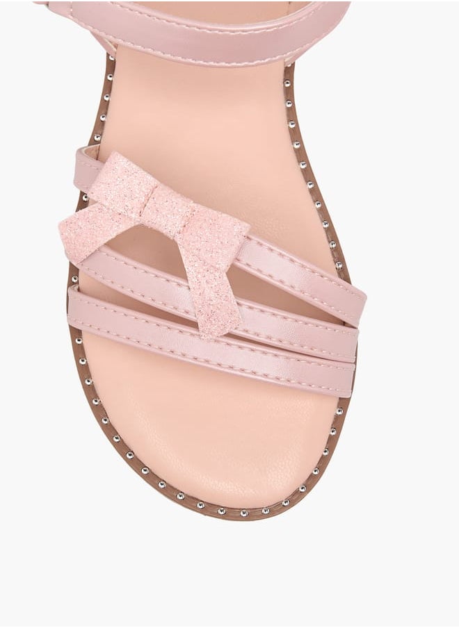 Flora Bella By Shoexpress Girls Embellished Bow Accent Strap Sandals With Hook And Loop Closure  - Image 3