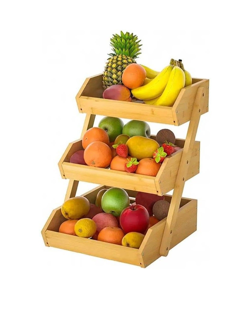 3-Tier Imported Bamboo Wood Decorative Organizer - Stylish Ladder Design for Arranging Vegetables, Fruits, and Storage, Easy to Assemble and Disassemble, Adds a Magical and Joyful Touch to the Kitchen M  - Image 1
