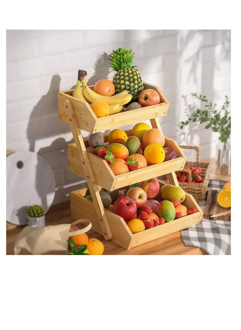 3-Tier Imported Bamboo Wood Decorative Organizer - Stylish Ladder Design for Arranging Vegetables, Fruits, and Storage, Easy to Assemble and Disassemble, Adds a Magical and Joyful Touch to the Kitchen M  - Image 2