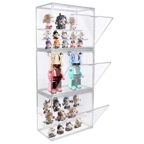 POLRAI 3 Packs Display Boxes for Figures Stackable Detachable Display Stand Dustproof Showcase Storage for Collectibles and Action Figures Mini Toys 3 Tiers - Image 1