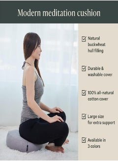 Mindful Modern & Modern Large Meditation Cushion For Zafu Yoga - Meditation Pillow For Sitting On The Floor - Buckwheat Hull Filled Yoga Cushion With Removable, Washable 100% Cotton Cover And Carry Handle 