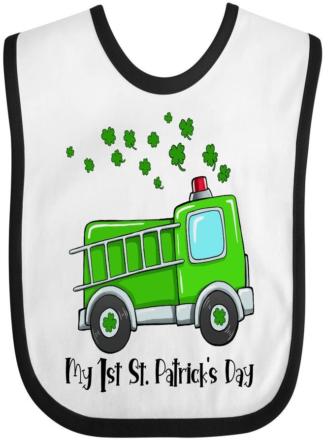 inktastic My 1st St. Patrick's Day Green Fire Truck with Clovers Baby Bib White and Black 3e036 - Image 1