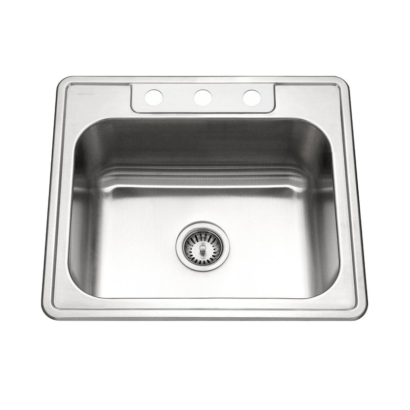 Houzer Stainless Steel 25228BS31 Glowtone Series Kitchen Sink 25 Topmount Drop In Multipurpose Sink Single Bowl Basin 3 Hole Ideal for Workstation RV Outdoor Kitchen or Bar