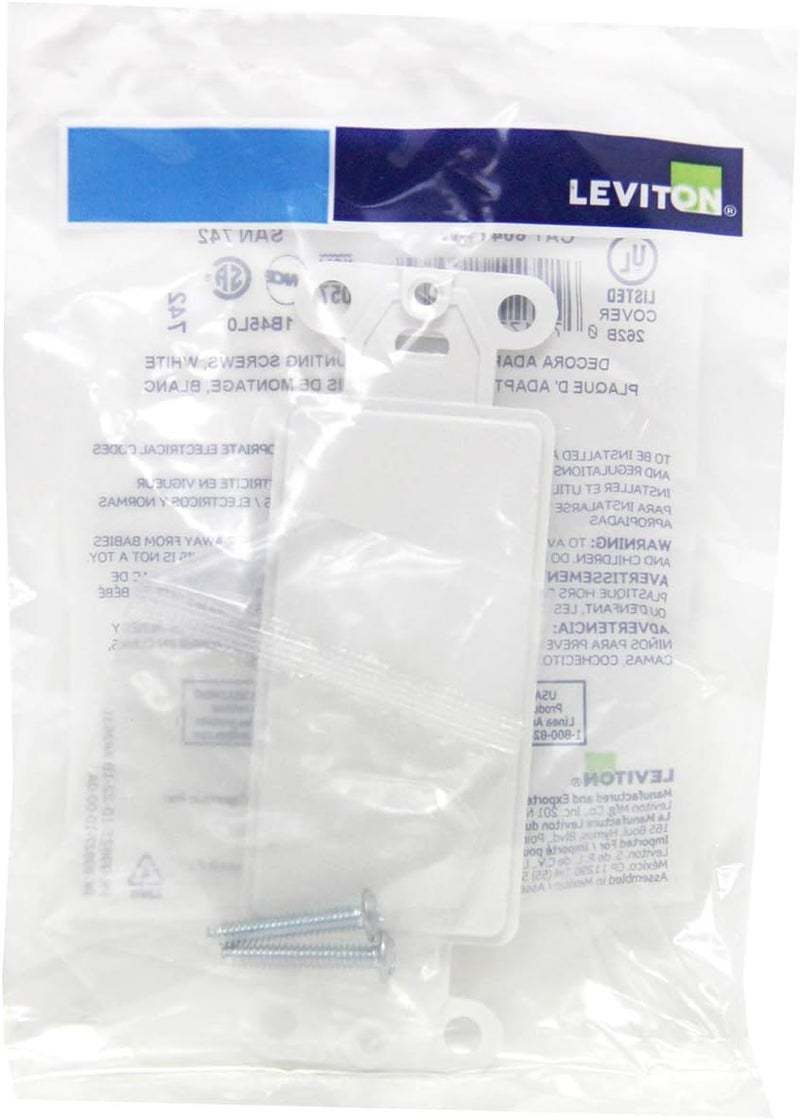 Decora plastic adapter plate, Blank - No hole, with-ears, and two mounting screws. 80414-W, White