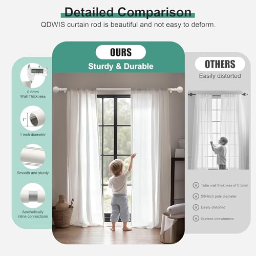 QDWIS Antique White Curtain Rods for Windows 48 to 84 inch,1" Adjustable Heavy Duty Window Curtain Rod with Leaf Finials,Rustic Decorative Drapery Rods Set,Size:36-88'' - Image 3