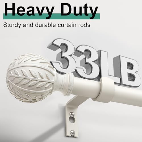 QDWIS Antique White Curtain Rods for Windows 48 to 84 inch,1" Adjustable Heavy Duty Window Curtain Rod with Leaf Finials,Rustic Decorative Drapery Rods Set,Size:36-88'' - Image 4