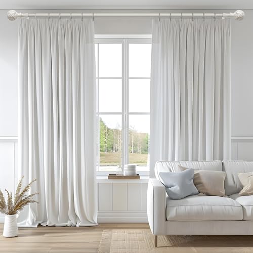QDWIS Antique White Curtain Rods for Windows 48 to 84 inch,1" Adjustable Heavy Duty Window Curtain Rod with Leaf Finials,Rustic Decorative Drapery Rods Set,Size:36-88'' - Image 2