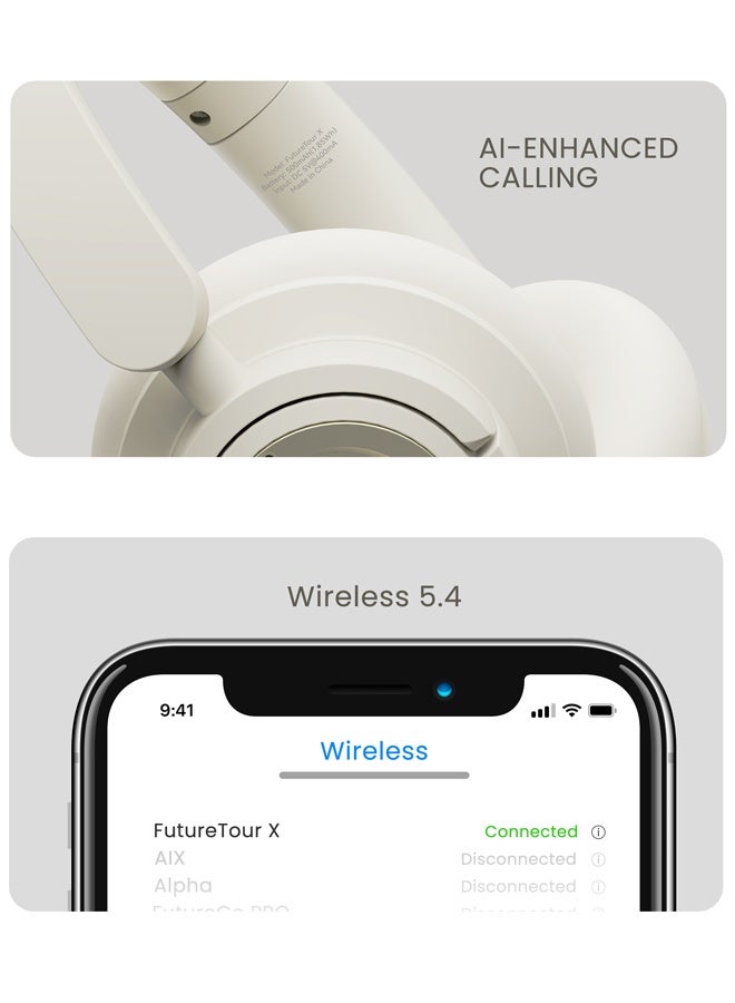 HiFuture FutureTour X Wireless Over-Ear Headphones with 40mm Drivers, Active Noise Cancellation, 35H Playtime, Bluetooth 5.4, ENC Mics, Foldable Design, Fast Charging - Image 4