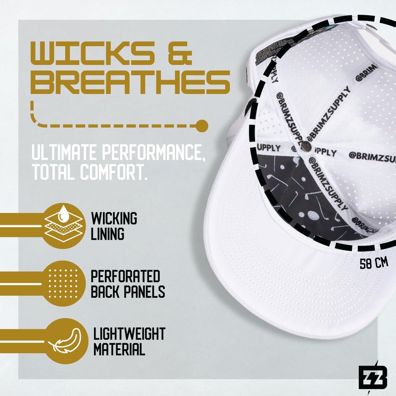 BRIMZ Golf Performance Hat - Breathable Sweat & Water Resistant Golfing Snapback Cap with Tee Holder & Magnetic Ball Marker (White) - Image 3