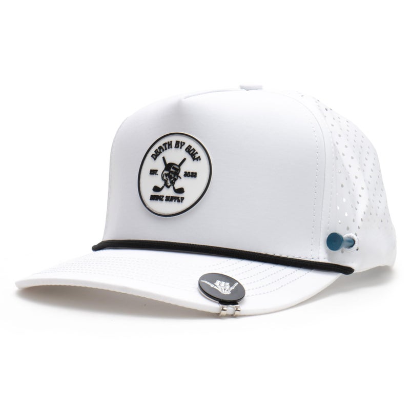 BRIMZ Golf Performance Hat - Breathable Sweat & Water Resistant Golfing Snapback Cap with Tee Holder & Magnetic Ball Marker (White) - Image 1