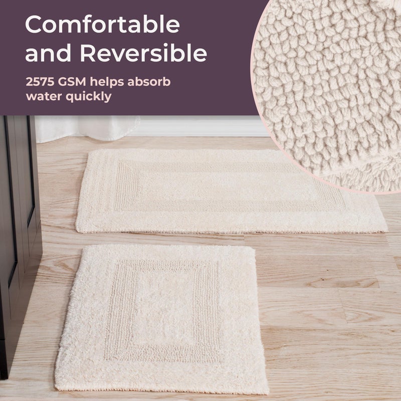 Lavish Home Bathroom Rugs - 2-Piece Cotton Bathroom Mat Set - Machine Washable Bath Mats for Washroom, Kitchen, or Laundry Room by Lavish Home (Ivory) - Image 4