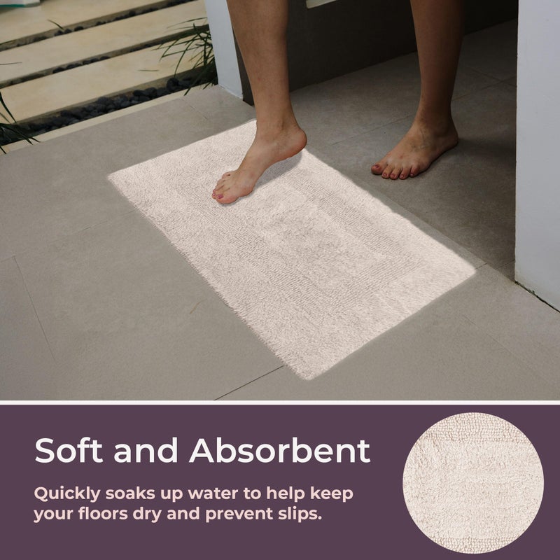Lavish Home Bathroom Rugs - 2-Piece Cotton Bathroom Mat Set - Machine Washable Bath Mats for Washroom, Kitchen, or Laundry Room by Lavish Home (Ivory) - Image 3