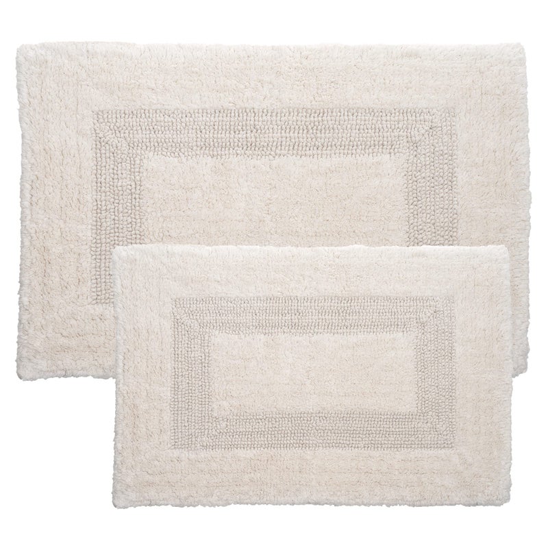 Lavish Home Bathroom Rugs - 2-Piece Cotton Bathroom Mat Set - Machine Washable Bath Mats for Washroom, Kitchen, or Laundry Room by Lavish Home (Ivory) - Image 1
