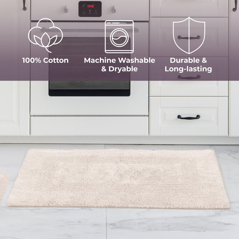 Lavish Home Bathroom Rugs - 2-Piece Cotton Bathroom Mat Set - Machine Washable Bath Mats for Washroom, Kitchen, or Laundry Room by Lavish Home (Ivory) - Image 2